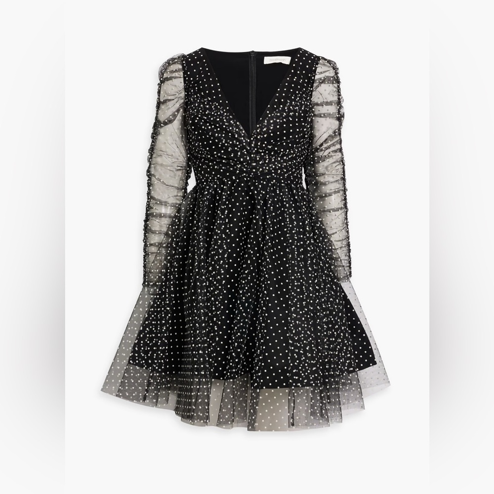 NWT ZIMMERMANN Ruched Polka Dot Tulle Dress 1 US6